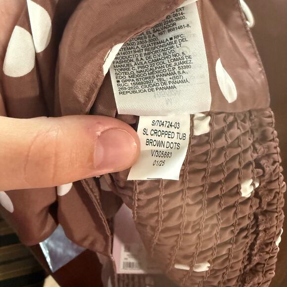 NWT The Occasion by Old Navy Taffeta Cropped Tank Top Brown White Polka Dot M - Picture 7 of 7